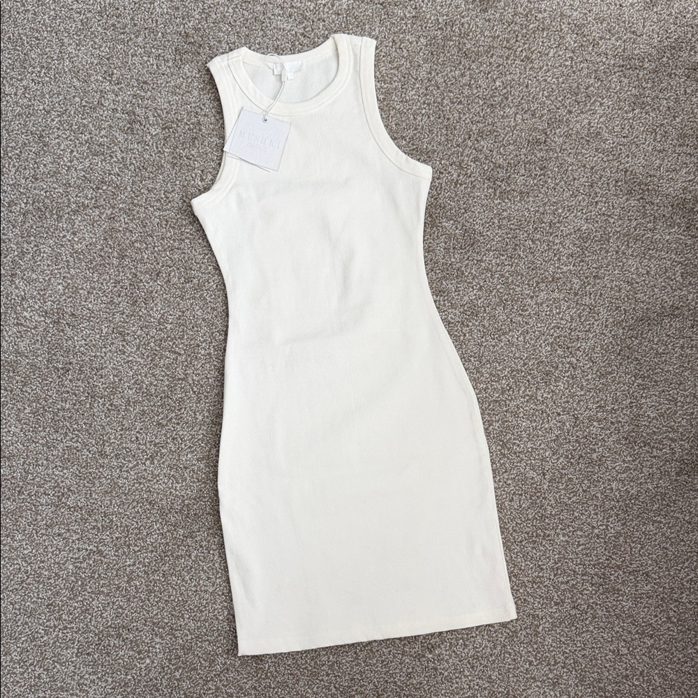 Meshki Cream Ribbed Mini 
Dress